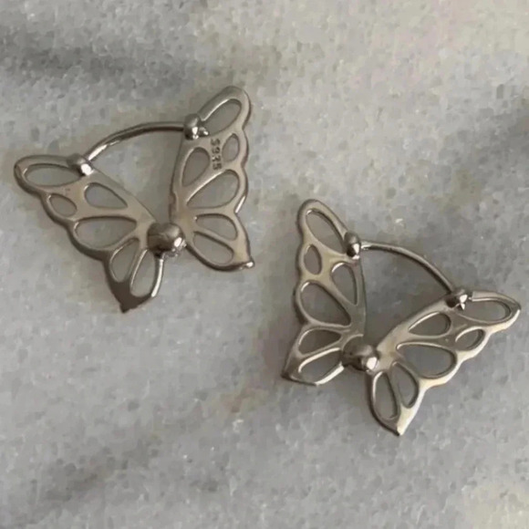 Modest Lu Jewelry - New Drop! Sterling Silver Butterfly Wing Hoop Earrings Brand New